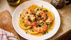 Gamberoni all’arancia in padella: pronti in pochi minuti, con salsa cremosa