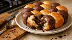 Danubio dolce bicolore: palline soffici vaniglia e cacao con cuore di cioccolato