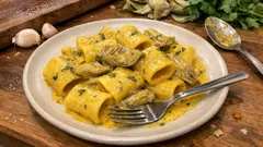 Paccheri con carciofi e zafferano: cremosi e profumati, pronti con pochi passaggi