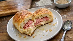 Cuor di focaccia ripieno: soffice e filante, a forma di cuore (prosciutto e formaggio)