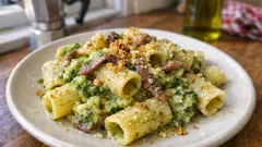 Pasta broccoli e acciughe: cremosa in padella con pangrattato tostato